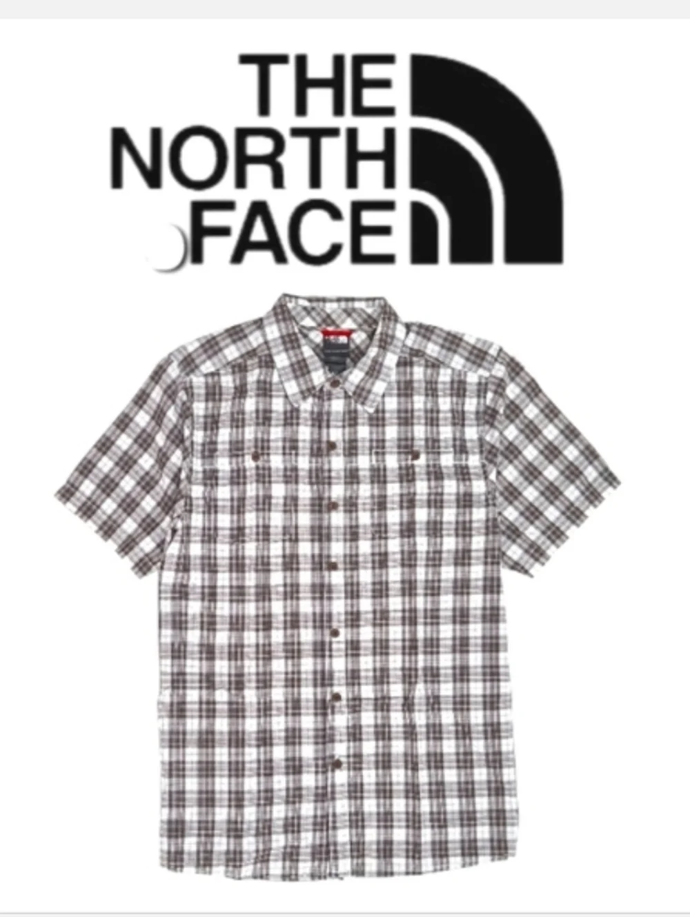 The North Face Buttondown Shirt Short Sleeve Brown/White Check Sz L